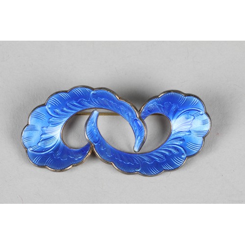 87 - Norwegian silver and sky blue enamel bar brooch in the form of two fronds with leaf earrings, plus, ... 