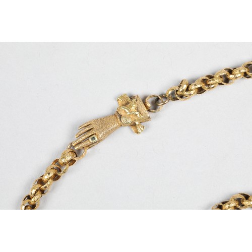 105 - Yellow metal link necklace, with hand clasp, 18g, 41.5cm long