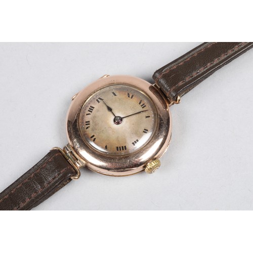 128a - Early ladies 9 carat gold Rolex wristwatch, plain dial with black hands and Roman numerals, 15 jewel... 