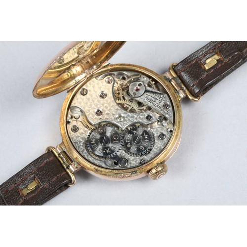 128a - Early ladies 9 carat gold Rolex wristwatch, plain dial with black hands and Roman numerals, 15 jewel... 