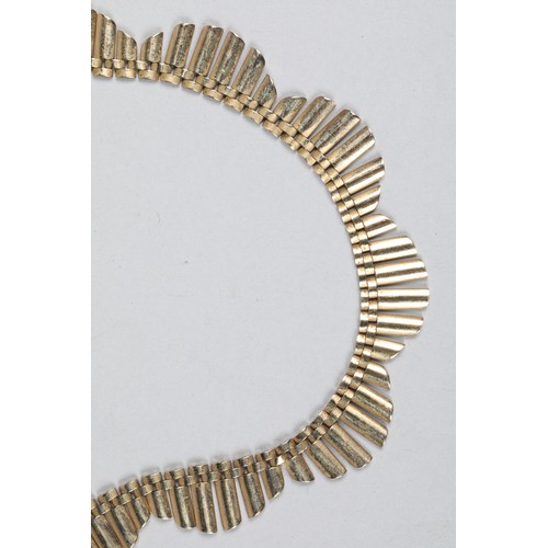 106 - Ladies 9 carat yellow gold articulated necklace, length 41cm, 38g, Makers mark JG&S