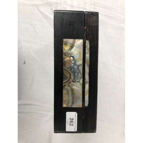 262 - Square inlaid mother of pearl Oriental box, length 23cm