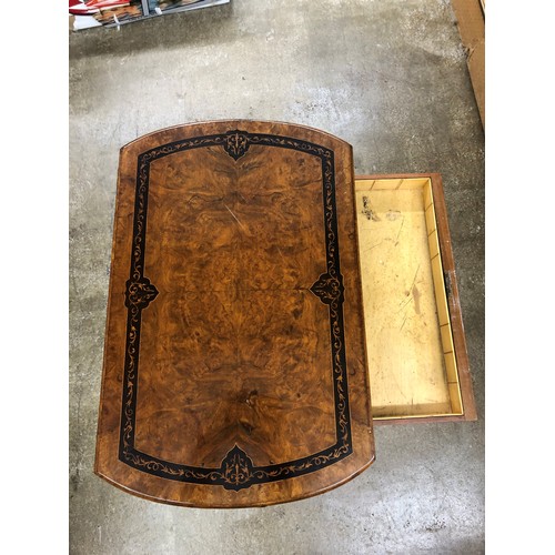 446 - Victorian burr walnut work table with a swivel fold over games top, single fitted drawer to frieze w... 