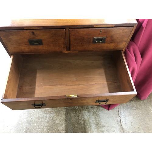 463 - Victorian mahogany campaign chest, two sections forming a two over three chest with recessed brass h... 