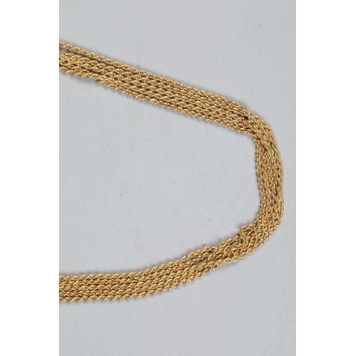 100 - Ladies 18 carat gold five strand rope twist necklace, with a spherical clasp set with diamonds, leng... 