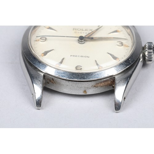 126 - 1950s gents Rolex Oyster precision stainless steel wrist watch 34mm, having 3-6-9 dial with arrowhea... 