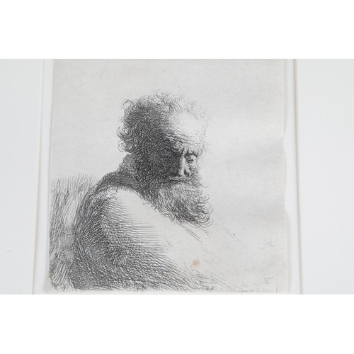 386 - Rembrandt Harmensz Van Rijn (Dutch 1606-1669) Framed original etching 'Bust of an Old Bearded Man' 1... 