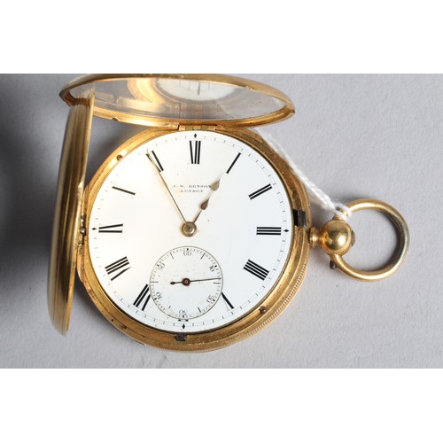 125 - Gents 18 carat gold half hunter pocket watch, white enamel dial, roman numerals, seconds subsidiary