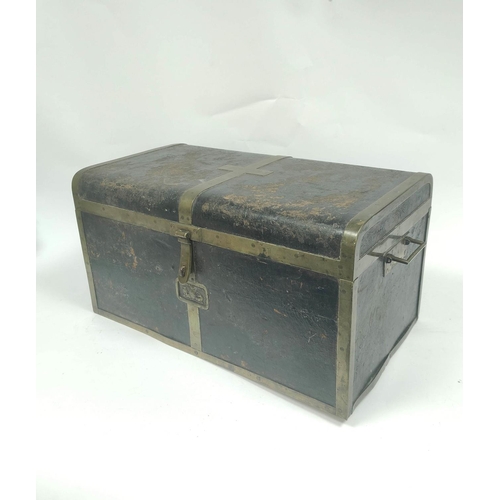 195 - Georgian officer's bound hide trunk, Handford's patent, with rounded top edges, inscribed 'Capt John... 