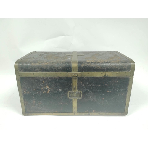 195 - Georgian officer's bound hide trunk, Handford's patent, with rounded top edges, inscribed 'Capt John... 