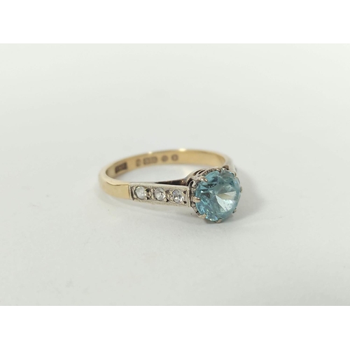 153 - Blue zircon ring and another and an opal set pin, all 9ct gold. (3).  