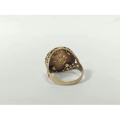 160 - 9ct gold coin ring, size 'S', 3.4g.