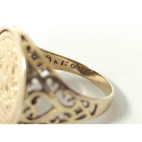 160 - 9ct gold coin ring, size 'S', 3.4g.