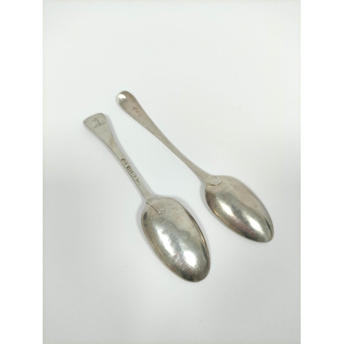 2 - Silver dessert spoon, crested, by Richard Gosling 1750, another bright cut, 1786, 66g / 2oz. (2)