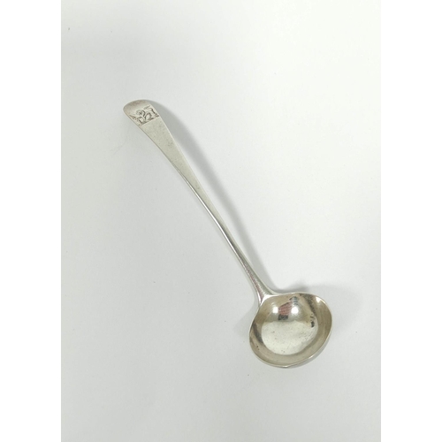 3 - Sugar ladle, crested, by John Lautier c1770, another two 1793 and 1815 and a pair of salt spoons 179... 