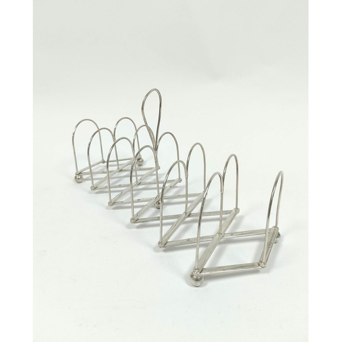 31 - Rare silver folding toast rack, for six varying slices, with loop handle, the base stamped 'R C &... 