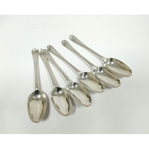 34 - Good set of six silver dessert spoons, clearly marked, with double heels, bovine head crest, by Tho.... 