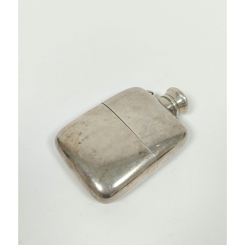 49 - H. W. Dee, silver spirits flask, rounded rectangular with detachable cup and chained screw cap, 1872... 