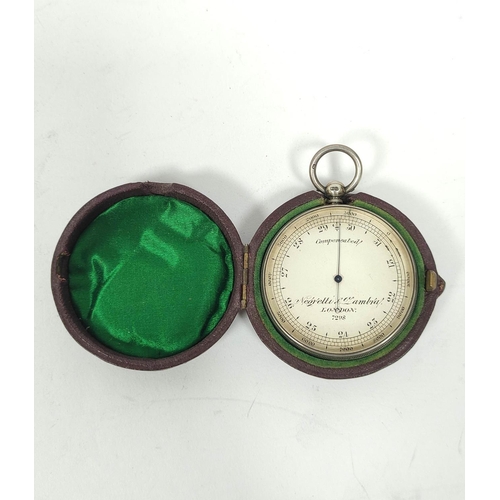 186 - Silver pocket aneriod barometer and altimeter, by Negretti & Zambra, engine turned, probably 187... 