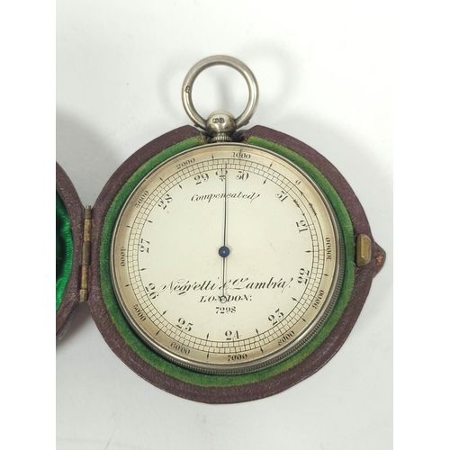 186 - Silver pocket aneriod barometer and altimeter, by Negretti & Zambra, engine turned, probably 187... 