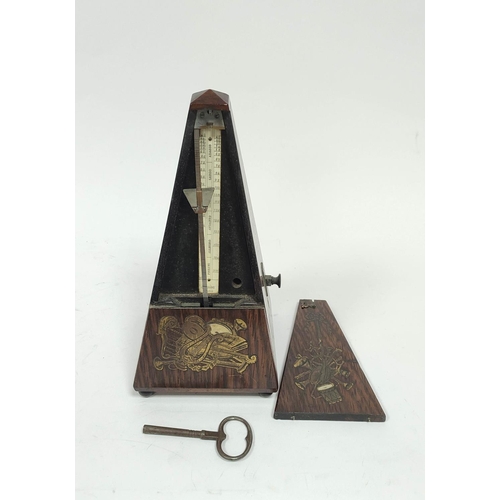 189 - Early Pacquet metronome, no. 2310, in rosewood pyramidal case, with inlaid brass and pearl musical t... 