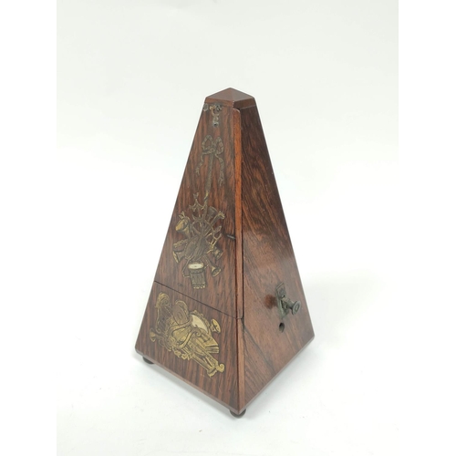 189 - Early Pacquet metronome, no. 2310, in rosewood pyramidal case, with inlaid brass and pearl musical t... 