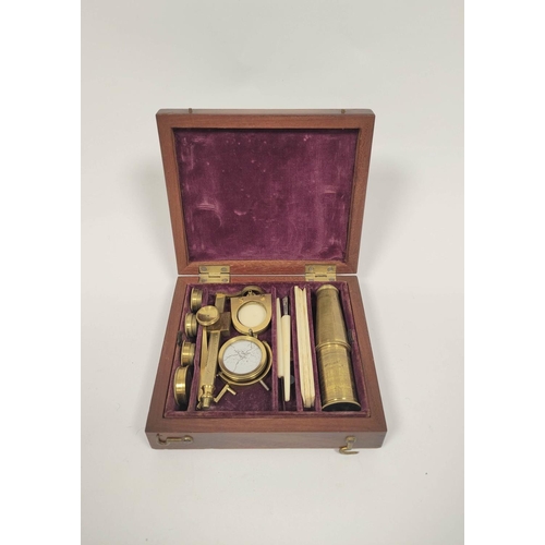 193 - Gould type microscope by Cary, London, with slides and accessories in mahogany case with ebony edges... 