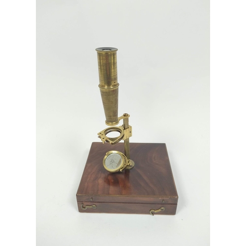 193 - Gould type microscope by Cary, London, with slides and accessories in mahogany case with ebony edges... 