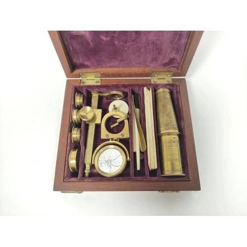 193 - Gould type microscope by Cary, London, with slides and accessories in mahogany case with ebony edges... 