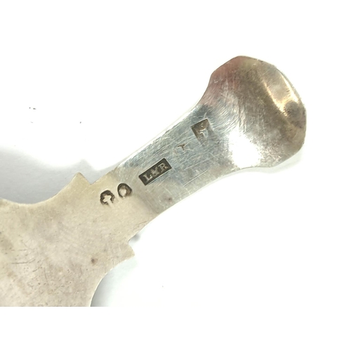 56 - Silver caddy spoon, hexagonal with pin struck and engraved decoration, maker L & R, Birmingham 1... 