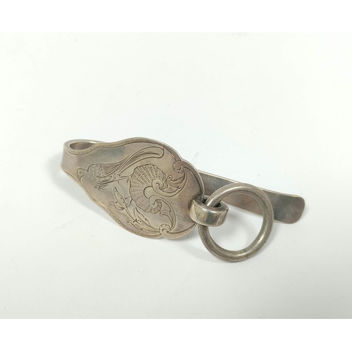 57 - Dutch silver belt hook, with engraved fabulous bird, maker W C, with tower and M. c1790, 99mm.