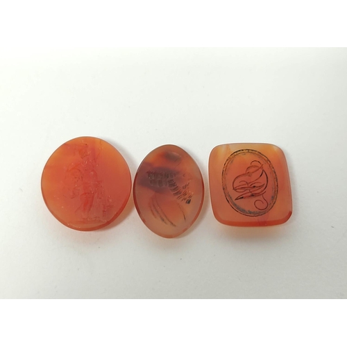 68 - Georgian oval carnelian intaglio of a standing female classical figure grasping a pike, 25mm x 20mm,... 