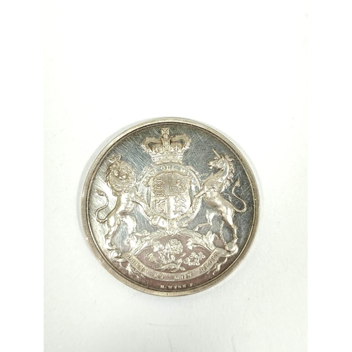 74 - Stockbroker's silver medal or pass by B. (Benjamin) Wyon, issued to Charles Barry, 40mm, in Wyon fit... 