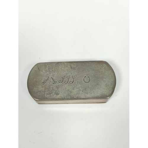 76 - Swedish silver snuff box, rectangular with rounded ends and engraved lid, the box initialled 'I. J. ... 