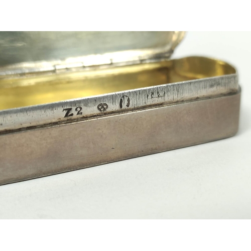 76 - Swedish silver snuff box, rectangular with rounded ends and engraved lid, the box initialled 'I. J. ... 