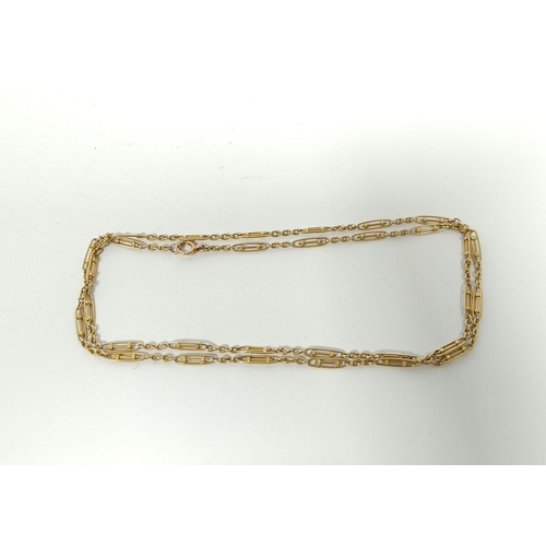 87 - 18ct gold necklet of ovoid and baton links, Chester 1914, 67cm, 20.4g.