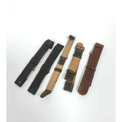 9 - Calf leather watch strap, with gold buckle '18ct', 18mm lug, also four others with metal buckles, 12... 