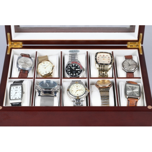 55 - Ten gentlemen's dress wristwatches to include Rotary and Seiko; in a mahogany box