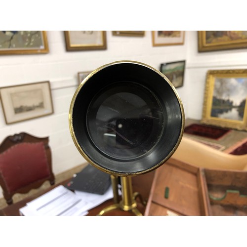 263a - Brass telescope, with folding tripod stand , with fitted wooden case marked, with spare optic, Gardn... 