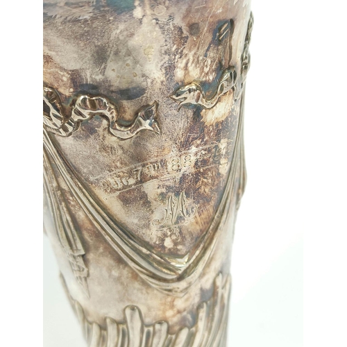 128 - Silver vase embossed with swags and gadrooning, by C. S. Harris 1895, 21cm, 268g / 8½oz. ... 