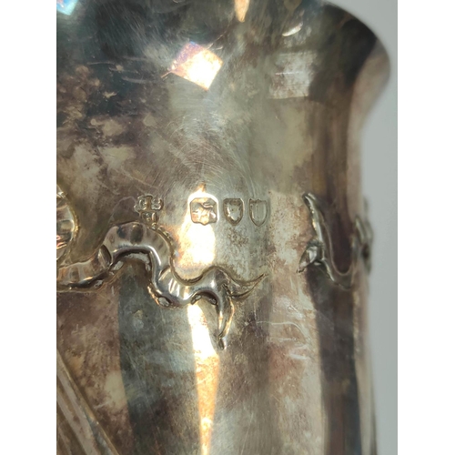 128 - Silver vase embossed with swags and gadrooning, by C. S. Harris 1895, 21cm, 268g / 8½oz. ... 