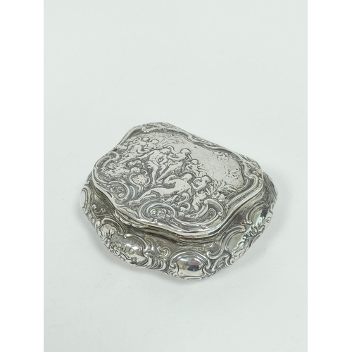 129 - Dutch silver tobacco box embossed with typical scenes, by B. Miller (Chester) 1908, 10.5cm x 9cm, 14... 