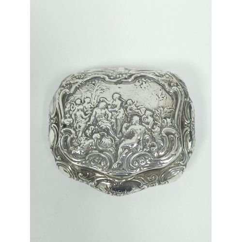 129 - Dutch silver tobacco box embossed with typical scenes, by B. Miller (Chester) 1908, 10.5cm x 9cm, 14... 