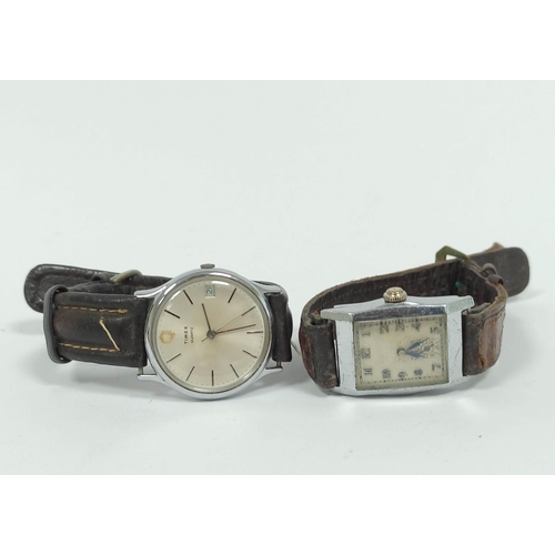 136 - Gent's chrome watch of tonneau shape, 1930's and a Timex quartz watch. (2).