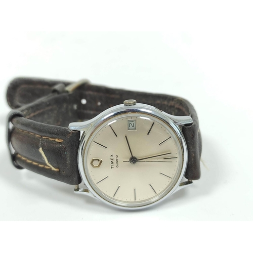 136 - Gent's chrome watch of tonneau shape, 1930's and a Timex quartz watch. (2).