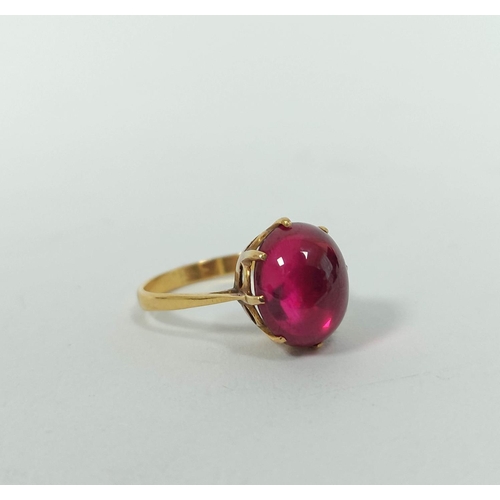 137 - Ring with cabochon synthetic ruby doublet, probably 18ct gold, size 'N½.