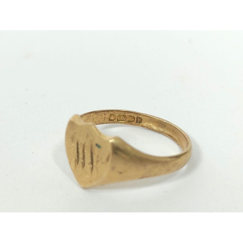 138 - 9ct gold buckle ring and a similar 18ct signet ring 9.8g. (2).