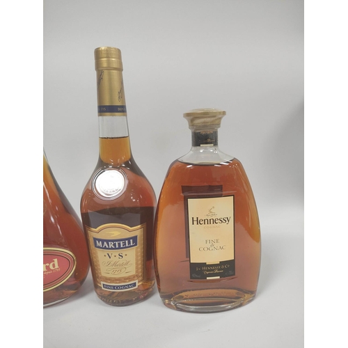 221 - Three bottles of cognac to include Otard Fine Champagne Cognac, 70cl, 40% vol, Hennessy Fine Cognac,... 