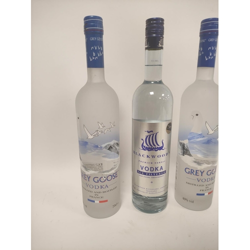 228 - Five bottles of vodka to include two bottles of Grey Goose French Vodka, 70cl, 40% vol,  Blackwood's... 