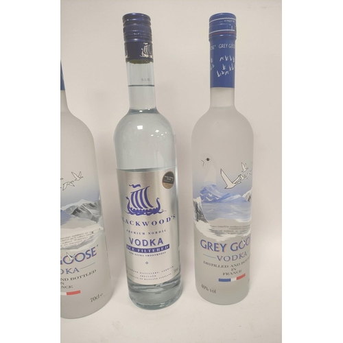 228 - Five bottles of vodka to include two bottles of Grey Goose French Vodka, 70cl, 40% vol,  Blackwood's... 